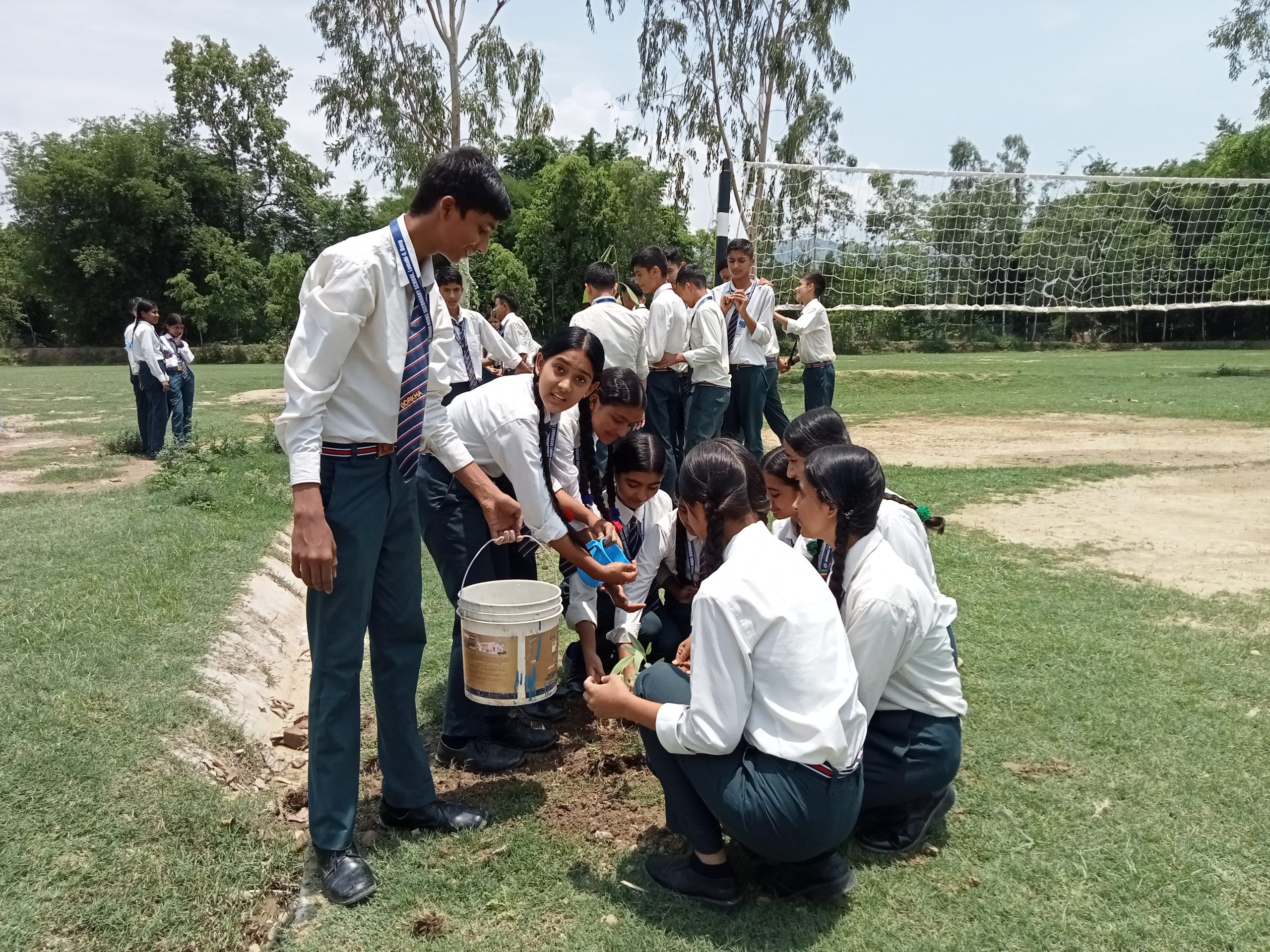 विद्यालयको साैन्दर्यकरणका लागि बिरुवा रोप्दै गोरखा स्कुलका विद्यार्थीहरू