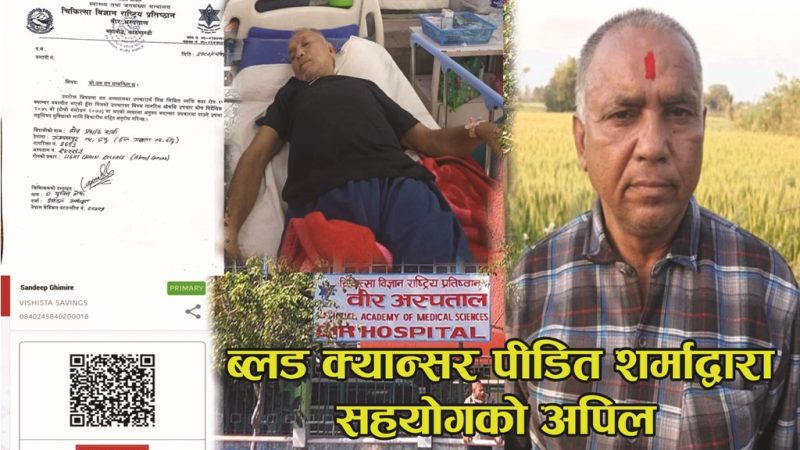 ब्लड क्यान्सर पीडित शर्माद्वारा सहयोगको अपिल