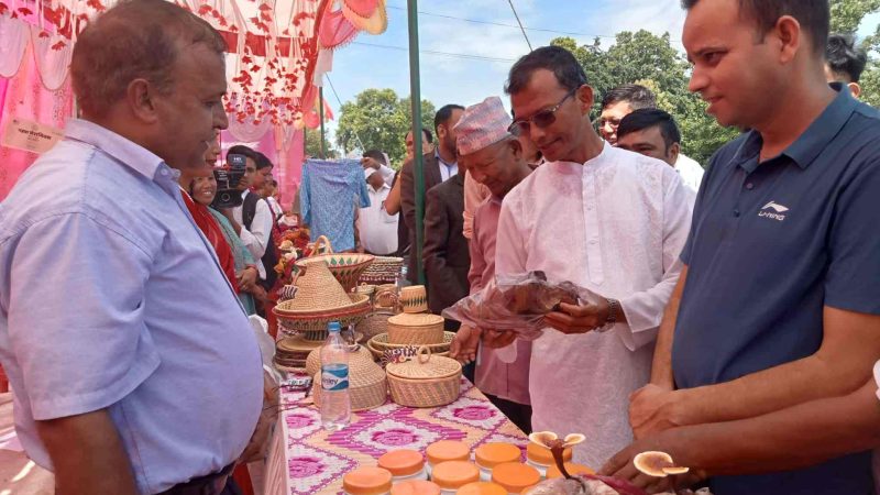 लमहीमा देउखुरी उद्यमी संगम कार्यक्रम : उद्योगी सँग बहस र उद्यमीका सामाग्री प्रदर्शन 