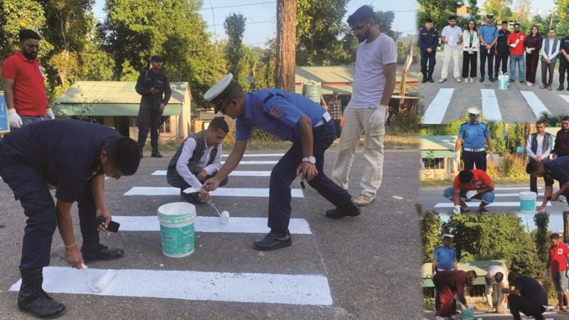 आशाका किरण संस्थाले भैलोको रकमबाट दुर्घटना न्यूनीकरणका लागि जेब्रा क्रसिङ बनाउँदै