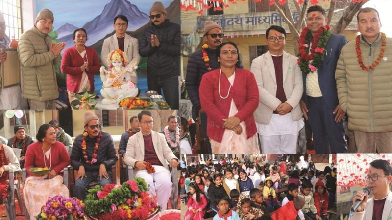 ज्ञानोदय माविमा सरस्वती देवी मन्दिरको उद्घाटन तथा मुर्ति स्थापना : शिक्षक गगन शर्मा सम्मानित